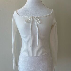 Edikted Off-the-Shoulder Ribbed Tie-Front Sweater